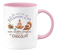 quotedazur - Mug Je suis une Maman Zen, mon chakra préféré c'est le chocolat - Tasse Cadeau Maman Zen Femme - Rose/Céramique