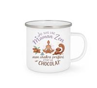 quotedazur - Mug Je suis une Maman Zen, mon chakra préféré c'est le chocolat - Tasse Cadeau Maman Zen Femme - Blanc/Emaillé