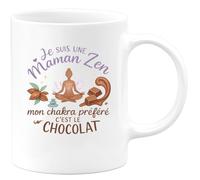 quotedazur - Mug Je suis une Maman Zen, mon chakra préféré c'est le chocolat - Tasse Cadeau Maman Zen Femme - Blanc/Céramique