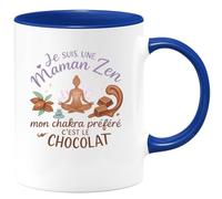 quotedazur - Mug Je suis une Maman Zen, mon chakra préféré c'est le chocolat - Tasse Cadeau Maman Zen Femme - Bleu/Céramique