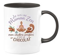 quotedazur - Mug Je suis une Maman Zen, mon chakra préféré c'est le chocolat - Tasse Cadeau Maman Zen Femme - Noir/Céramique