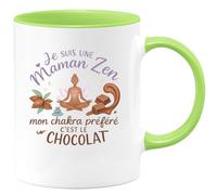 quotedazur - Mug Je suis une Maman Zen, mon chakra préféré c'est le chocolat - Tasse Cadeau Maman Zen Femme - Vert/Céramique