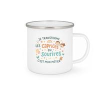 quotedazur - Mug Je transforme les caprices en sourires, c'est mon métier - Tasse Cadeau Nounou Femme - Blanc/Emaillé