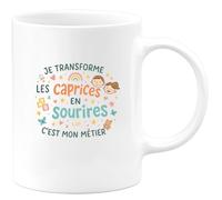 quotedazur - Mug Je transforme les caprices en sourires, c'est mon métier - Tasse Cadeau Nounou Femme - Blanc/Céramique