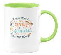 quotedazur - Mug Je transforme les caprices en sourires, c'est mon métier - Tasse Cadeau Nounou Femme - Vert/Céramique