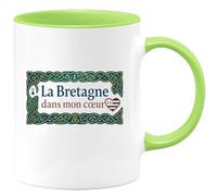quotedazur - Mug La bretagne dans mon coeur - Tasse Cadeau Bretagne, Breton Homme - Vert/Céramique