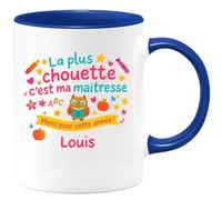 quotedazur - Mug La plus chouette c'est ma maîtresse. Merci pour cette année ! Prénom enfant - Tasse Cadeau Maîtresse d'école Personnalisé Femme - Bleu/Céramique