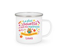 quotedazur - Mug La plus chouette c'est ma maîtresse. Merci pour cette année ! Prénom enfant - Tasse Cadeau Maîtresse d'école Personnalisé Femme - Blanc/Emaillé