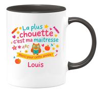 quotedazur - Mug La plus chouette c'est ma maîtresse. Merci pour cette année ! Prénom enfant - Tasse Cadeau Maîtresse d'école Personnalisé Femme - Noir/Céramique