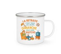 quotedazur - Mug La retraite c'est tous les jours dimanche mais sans matchs - Tasse Cadeau Humour Homme - Blanc/Emaillé