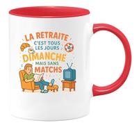quotedazur - Mug La retraite c'est tous les jours dimanche mais sans matchs - Tasse Cadeau Humour Homme - Rouge/Céramique