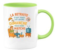 quotedazur - Mug La retraite c'est tous les jours dimanche mais sans matchs - Tasse Cadeau Humour Homme - Vert/Céramique