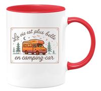 quotedazur - Mug la vie est plus belle en camping-car - Tasse Cadeau Camping-car - Rouge/Céramique