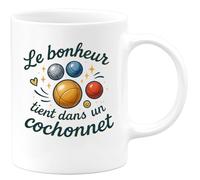 quotedazur - Mug Le bonheur tient dans un cochonnet - Tasse Cadeau Pétanque Homme - Blanc/Céramique