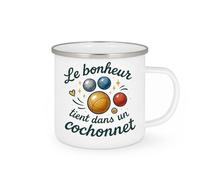 quotedazur - Mug Le bonheur tient dans un cochonnet - Tasse Cadeau Pétanque Homme - Blanc/Emaillé