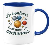 quotedazur - Mug Le bonheur tient dans un cochonnet - Tasse Cadeau Pétanque Homme - Bleu/Céramique