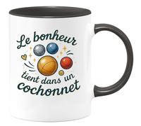 quotedazur - Mug Le bonheur tient dans un cochonnet - Tasse Cadeau Pétanque Homme - Noir/Céramique
