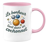 quotedazur - Mug Le bonheur tient dans un cochonnet - Tasse Cadeau Pétanque Homme - Rose/Céramique
