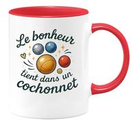 quotedazur - Mug Le bonheur tient dans un cochonnet - Tasse Cadeau Pétanque Homme - Rouge/Céramique