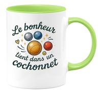 quotedazur - Mug Le bonheur tient dans un cochonnet - Tasse Cadeau Pétanque Homme - Vert/Céramique