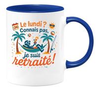 quotedazur - Mug Le lundi ? Connais pas, je suis retraité ! - Tasse Cadeau Retraite Homme - Bleu/Céramique