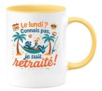 quotedazur - Mug Le lundi ? Connais pas, je suis retraité ! - Tasse Cadeau Retraite Homme - Jaune/Céramique