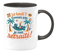 quotedazur - Mug Le lundi ? Connais pas, je suis retraité ! - Tasse Cadeau Retraite Homme - Noir/Céramique