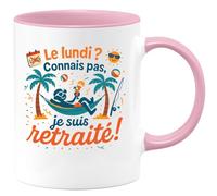 quotedazur - Mug Le lundi ? Connais pas, je suis retraité ! - Tasse Cadeau Retraite Homme - Rose/Céramique