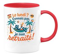 quotedazur - Mug Le lundi ? Connais pas, je suis retraité ! - Tasse Cadeau Retraite Homme - Rouge/Céramique