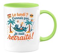 quotedazur - Mug Le lundi ? Connais pas, je suis retraité ! - Tasse Cadeau Retraite Homme - Vert/Céramique