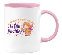 quotedazur - Mug le matin je suis une fée... la fée pachier ! - Tasse Cadeau Humour Femme - Rose/Céramique