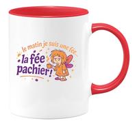 quotedazur - Mug le matin je suis une fée... la fée pachier ! - Tasse Cadeau Humour Femme - Rouge/Céramique