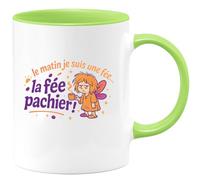 quotedazur - Mug le matin je suis une fée... la fée pachier ! - Tasse Cadeau Humour Femme - Vert/Céramique