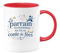 quotedazur - Mug Le parrain qui transformera ma vie en conte de fées - Tasse Cadeau Baptême Demande Futur Parrain Homme - Rouge/Céramique