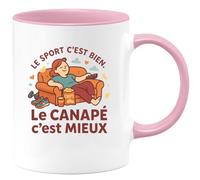 quotedazur - Mug Le sport c'est bien. Le canapé c'est mieux - Tasse Cadeau Humour Femme - Rose/Céramique