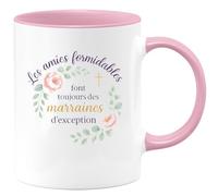 quotedazur - Mug Les amies formidables font toujours des marraines d'exception - Tasse Cadeau Baptême Demande Future Marraine Femme - Rose/Céramique