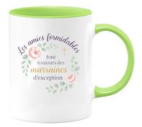 quotedazur - Mug Les amies formidables font toujours des marraines d'exception - Tasse Cadeau Baptême Demande Future Marraine Femme - Vert/Céramique