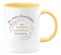 quotedazur - Mug Les amies formidables font toujours des marraines d'exception - Tasse Cadeau Baptême Demande Future Marraine Femme - Jaune/Céramique