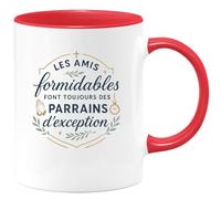 quotedazur - Mug Les amis formidables font toujours des parrains d'exception - Tasse Cadeau Baptême Demande Futur Parrain Homme - Rouge/Céramique