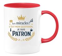 quotedazur - Mug Les miracles ? C'est mon quotidien, je suis Patron - Tasse Cadeau Patron Homme - Rouge/Céramique