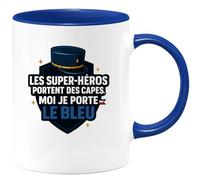 quotedazur - Mug Les super-héros portent des capes, moi je porte le bleu - Tasse Cadeau Gendarme Homme - Bleu/Céramique