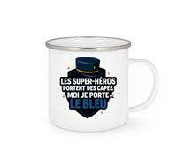quotedazur - Mug Les super-héros portent des capes, moi je porte le bleu - Tasse Cadeau Gendarme Homme - Blanc/Emaillé