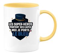 quotedazur - Mug Les super-héros portent des capes, moi je porte le bleu - Tasse Cadeau Gendarme Homme - Jaune/Céramique