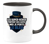 quotedazur - Mug Les super-héros portent des capes, moi je porte le bleu - Tasse Cadeau Gendarme Homme - Noir/Céramique