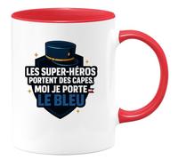 quotedazur - Mug Les super-héros portent des capes, moi je porte le bleu - Tasse Cadeau Gendarme Homme - Rouge/Céramique