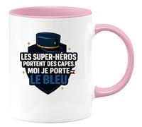 quotedazur - Mug Les super-héros portent des capes, moi je porte le bleu - Tasse Cadeau Gendarme Homme - Rose/Céramique