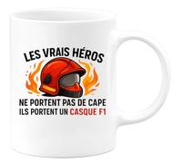 quotedazur - Mug les vrais héros ne portent pas de cape ils portent un casque F1 - Tasse Cadeau Pompier Femme - Blanc/Céramique
