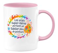 quotedazur - Mug Les vrais super-héros portent un tablier plein de peinture - Tasse Cadeau Nounou Femme - Rose/Céramique