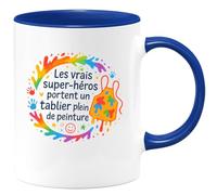 quotedazur - Mug Les vrais super-héros portent un tablier plein de peinture - Tasse Cadeau Nounou Femme - Bleu/Céramique