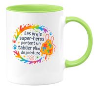 quotedazur - Mug Les vrais super-héros portent un tablier plein de peinture - Tasse Cadeau Nounou Femme - Vert/Céramique